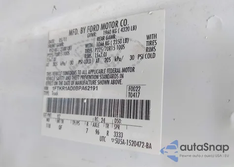 2011 Ford Ranger Xl z USA, uszkodzony, nr VIN 1FTKR1AD0BPA62191